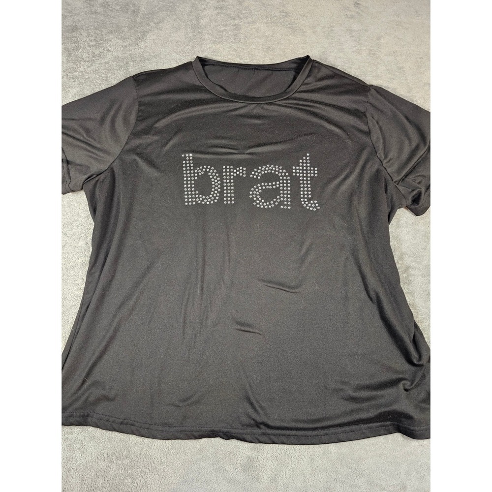 Brat‎ Rhinestone Graphic T-Shirt Black Short Sleeve Crewneck Y2K Style 3XL